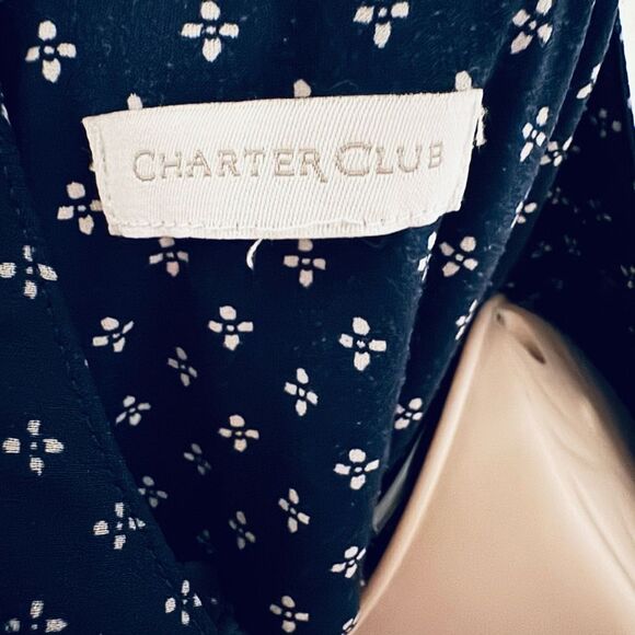 Charter Club Blue Pleated Long Sleeve Blouse - Picture 6 of 10